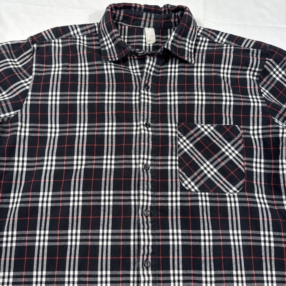 SHIRT HEAVY FLANNEL BLK RED White Plaid Button  WOMENS‎ LARGE